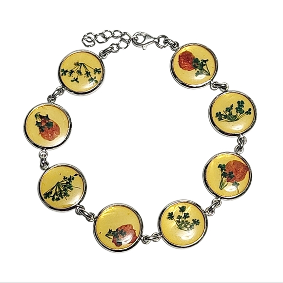 Jewelry - Sterling Silver Real Flower Link Bracelet